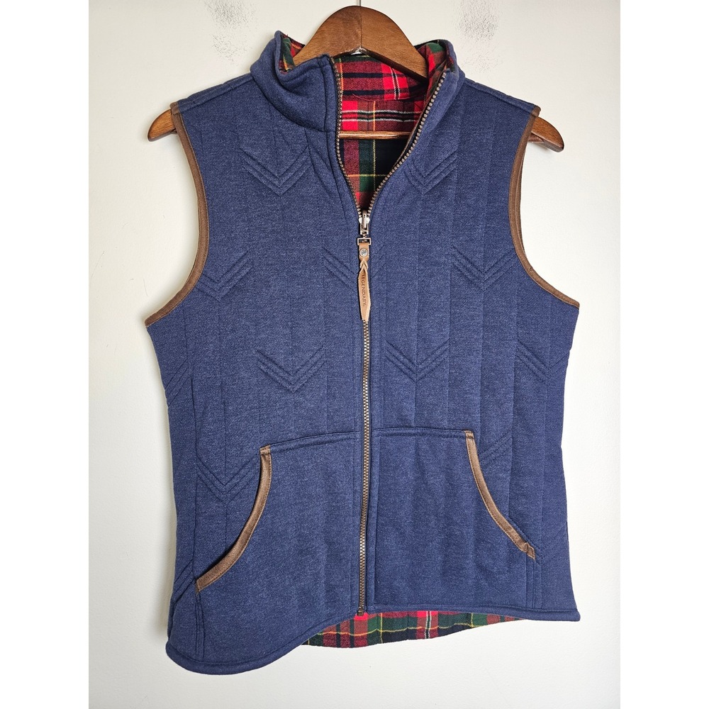 Cabinwear Legendary Whitetails Reversible Vest Womens L Blue Plaid Quilted Zip